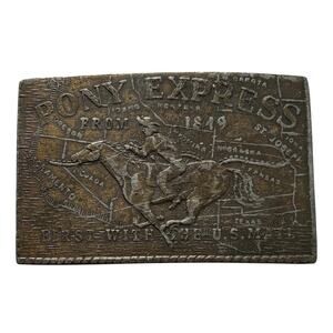 Vintage Lewis Buckles Pony Express Belt Buckle Chicago USA 1970s Brass